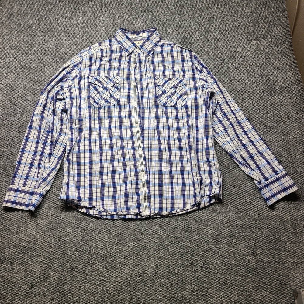 PD&C Button Up Shirt Men's Large Long Sleeve Multicolor Blue Plaid Cotton Casual